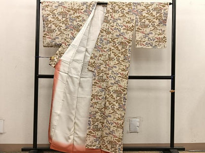 平和屋着物■上質な小紋　御所車人物花文　正絹　逸品　BAAX5098mz