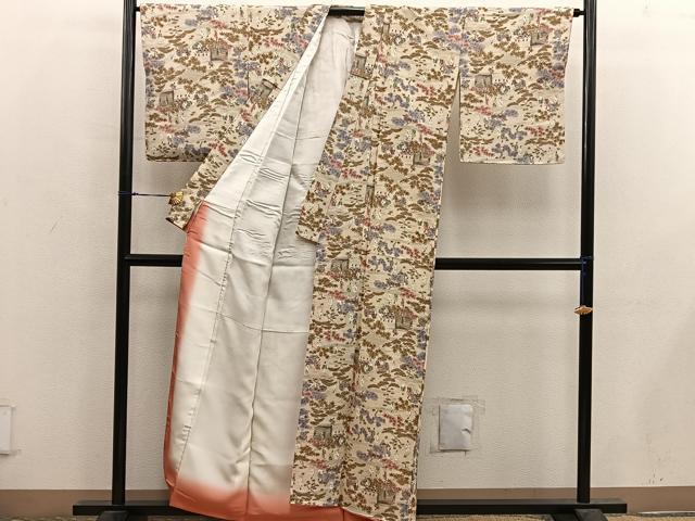 平和屋着物■上質な小紋　御所車人物花文　正絹　逸品　BAAX5098mz