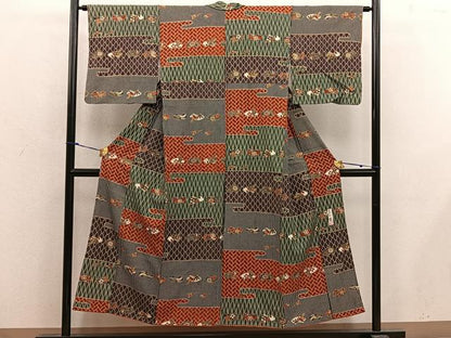 平和屋着物■日本のきもの研究家　三田村環　小紋　地紙花文　金彩　正絹　逸品　BAAX5105mz