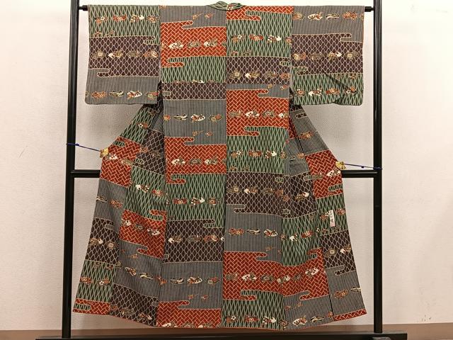 平和屋着物■日本のきもの研究家　三田村環　小紋　地紙花文　金彩　正絹　逸品　BAAX5105mz