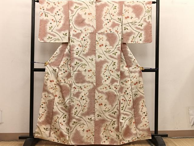 平和屋着物■上質な小紋　枝花文　寿光織　正絹　逸品　BAAX5106mz