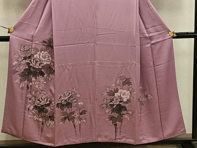 平和屋着物■訪問着　胴抜き仕立て　手描き　牡丹花文　正絹　逸品　BAAX5107mz