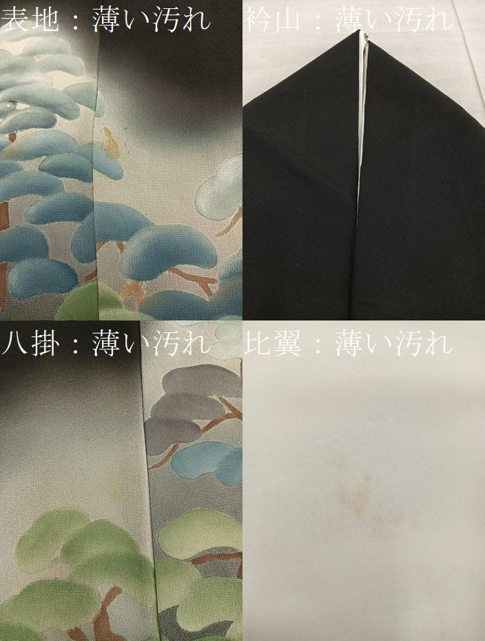 平和屋着物■豪華黒留袖　刺繍　枝松文　暈し染め　金糸　正絹　逸品　BAAX5125mz