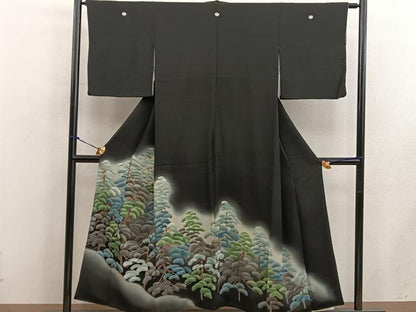 平和屋着物■豪華黒留袖　刺繍　枝松文　暈し染め　金糸　正絹　逸品　BAAX5125mz