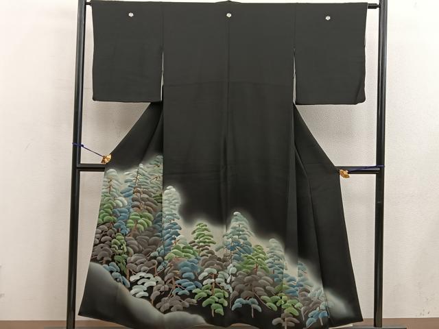 平和屋着物■豪華黒留袖　刺繍　枝松文　暈し染め　金糸　正絹　逸品　BAAX5125mz
