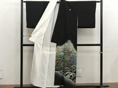 平和屋着物■豪華黒留袖　刺繍　枝松文　暈し染め　金糸　正絹　逸品　BAAX5125mz