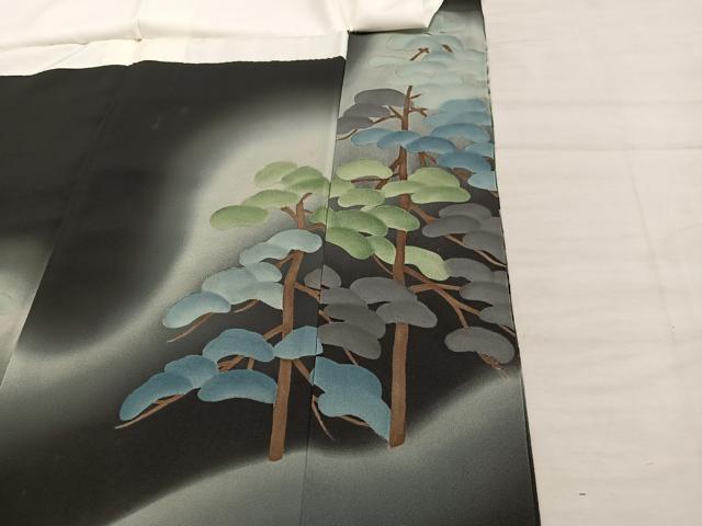 平和屋着物■豪華黒留袖　刺繍　枝松文　暈し染め　金糸　正絹　逸品　BAAX5125mz