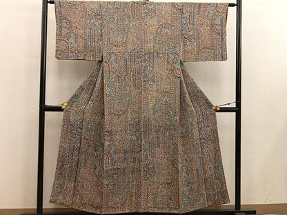 平和屋着物■上質な小紋　更紗花鳥文　鬼しぼ縮緬　正絹　逸品　BAAX5131mz