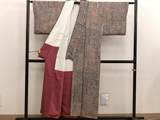 平和屋着物■上質な小紋　更紗花鳥文　鬼しぼ縮緬　正絹　逸品　BAAX5131mz
