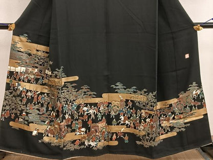 平和屋着物■高級染元　粋峰　林芳夫　京加賀友禅　黒留袖　大名行列　金彩　やまと誂製　正絹　逸品　BAAX5133mz