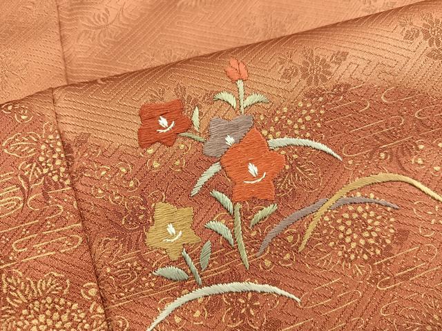 平和屋着物■訪問着　刺繍　芝草花文　金彩　正絹　逸品　BAAX5134mz