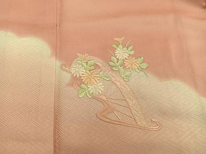 平和屋着物■豪華色留袖　総刺繍　片輪車花文　暈し染め　正絹　逸品　BAAX5139mz