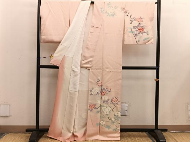 平和屋着物■訪問着　刺繍　花鳥文　暈し染め　正絹　逸品　BAAX5140mz