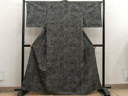 平和屋着物■上質な紬　草花文　正絹　逸品　未使用　BAAX5143mz