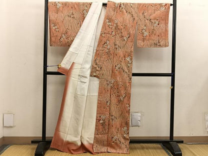 平和屋着物■上質な小紋　紬地　草花文　正絹　逸品　BAAX5144mz