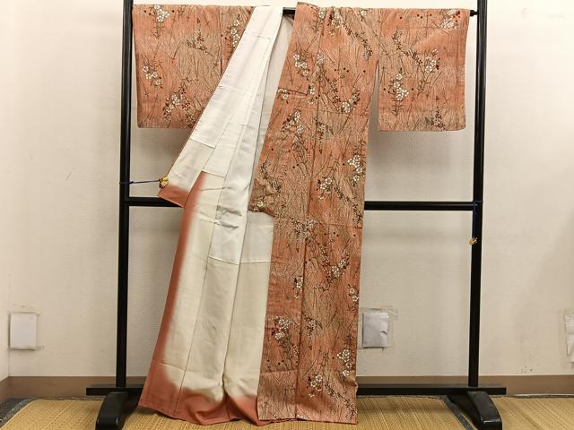 平和屋着物■上質な小紋　紬地　草花文　正絹　逸品　BAAX5144mz