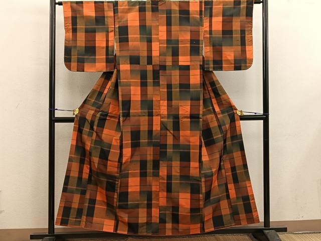 平和屋着物■上質な紬　横段文　正絹　逸品　BAAX5145mz