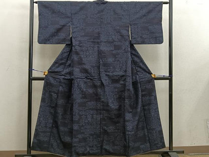 平和屋着物■結城紬　80亀甲　幾何学文様　正絹　逸品　BAAX5148mz