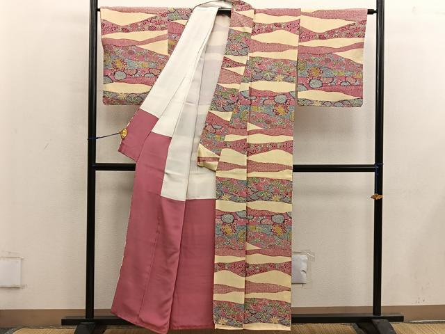 平和屋着物■上質な小紋　型染め　菊花文　正絹　逸品　BAAX5157mz