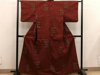 平和屋着物■上質な紬　動物文　正絹　逸品　BAAX5162mz