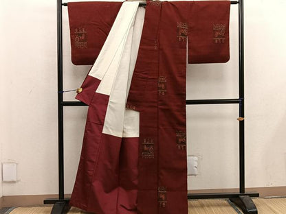 平和屋着物■上質な紬　動物文　正絹　逸品　BAAX5162mz