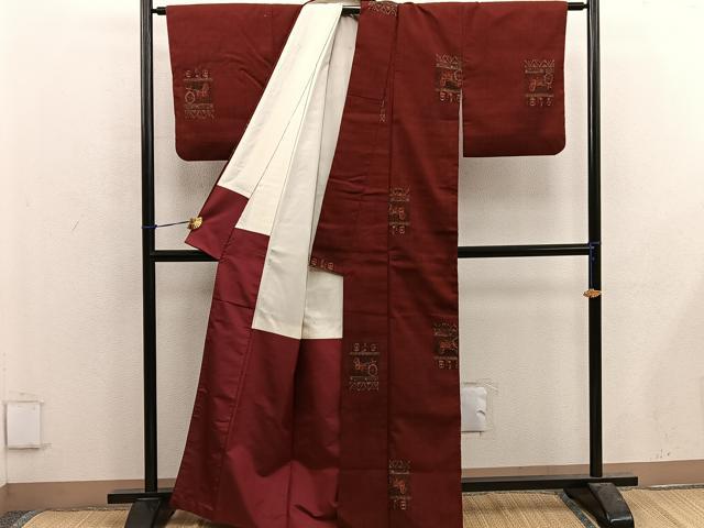 平和屋着物■上質な紬　動物文　正絹　逸品　BAAX5162mz