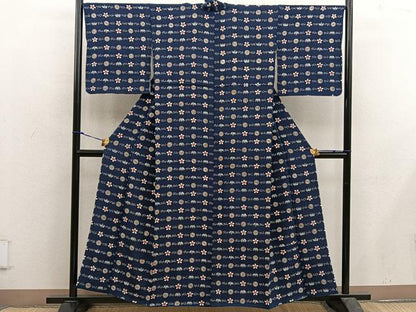 平和屋着物■上質な小紋　型染め　草花文　正絹　逸品　BAAX5164mz