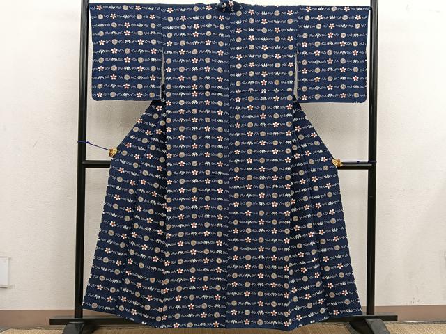平和屋着物■上質な小紋　型染め　草花文　正絹　逸品　BAAX5164mz