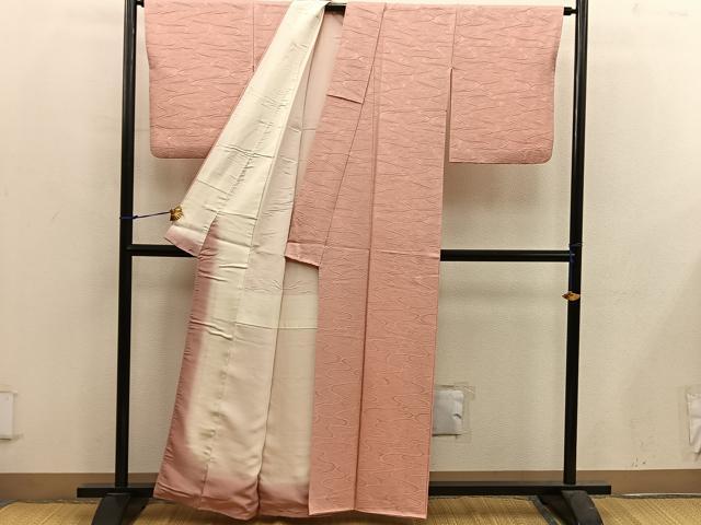平和屋着物■上質な色無地　流水地紋　深支子色　正絹　逸品　BAAX5169mz