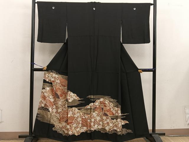 平和屋着物■豪華黒留袖　扇面菊花文　金彩　正絹　逸品　BAAX5178mz