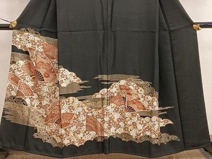 平和屋着物■豪華黒留袖　扇面菊花文　金彩　正絹　逸品　BAAX5178mz