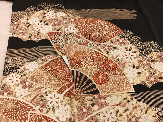 平和屋着物■豪華黒留袖　扇面菊花文　金彩　正絹　逸品　BAAX5178mz