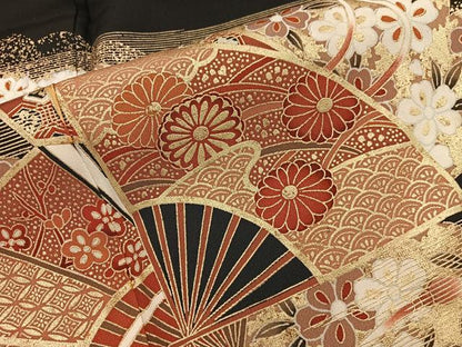 平和屋着物■豪華黒留袖　扇面菊花文　金彩　正絹　逸品　BAAX5178mz