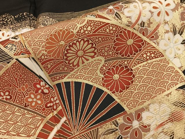 平和屋着物■豪華黒留袖　扇面菊花文　金彩　正絹　逸品　BAAX5178mz