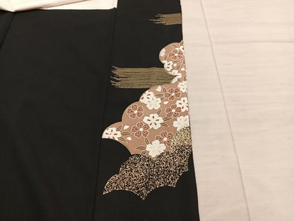 平和屋着物■豪華黒留袖　扇面菊花文　金彩　正絹　逸品　BAAX5178mz