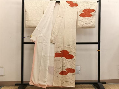 平和屋着物■訪問着　駒刺繍　雲重ね花文　金彩　正絹　逸品　BAAX5183mz