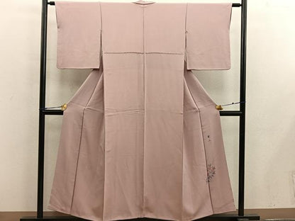 平和屋着物■上質な色無地　作家物　ワンポイント　草花文　宍色　正絹　逸品　BAAX5187mz