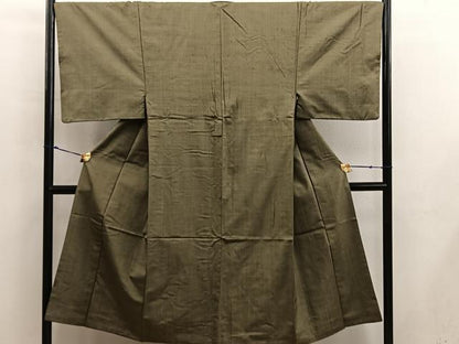 平和屋着物■男性　紬　国防色　正絹　逸品　BAAX5191mz