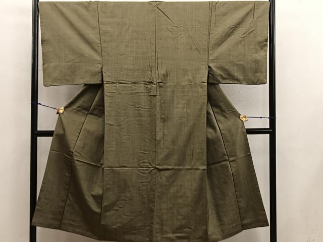 平和屋着物■男性　紬　国防色　正絹　逸品　BAAX5191mz