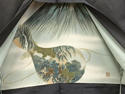 平和屋着物＃男性　羽織　髭紬　羽裏：富士　正絹　逸品　BAAX5193mz