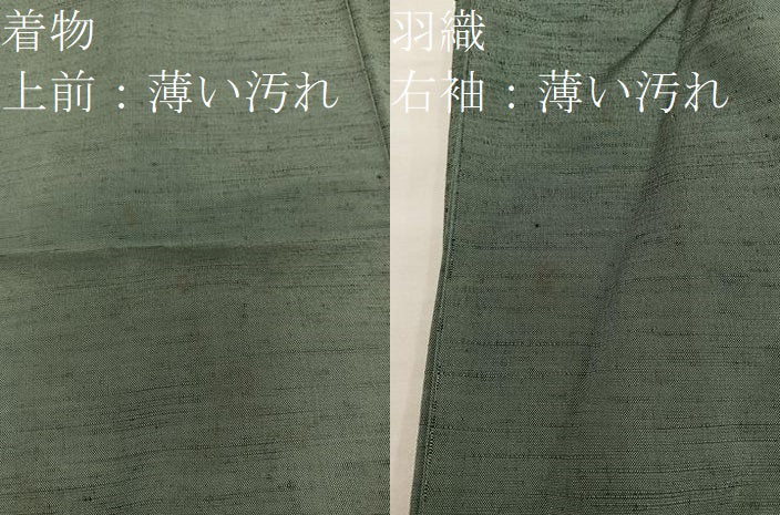 平和屋着物■男性　紬　アンサンブル　黒緑色　正絹　逸品　BAAX5198mz
