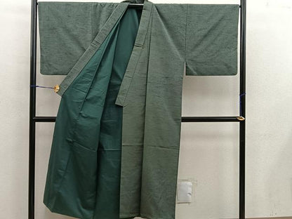 平和屋着物■男性　紬　アンサンブル　黒緑色　正絹　逸品　BAAX5198mz