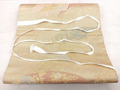 平和屋着物◎つけ帯　唐織　綴れ　数寄屋　地紙花鳥文　金糸　正絹　逸品　BAAX5201qw