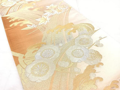 平和屋着物◎六通柄袋帯　立波花文　金銀糸　正絹　逸品　BAAX5206qw