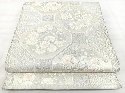 平和屋着物◎六通柄袋帯　蜀江花文　銀糸　正絹　逸品　BAAX5212qw