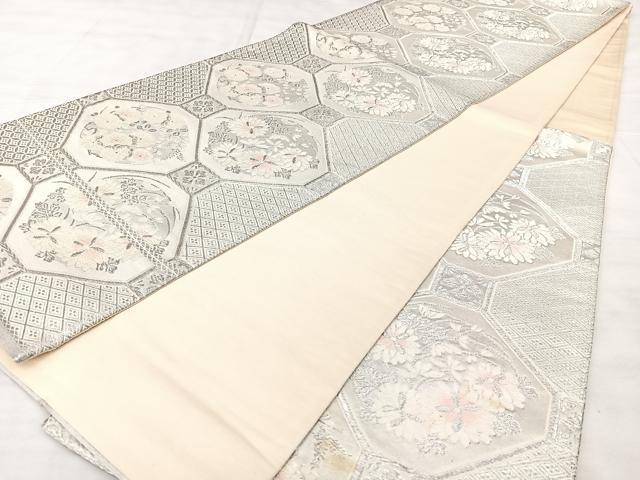 平和屋着物◎六通柄袋帯　蜀江花文　銀糸　正絹　逸品　BAAX5212qw