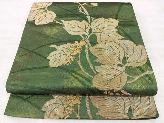 平和屋着物◎六通柄袋帯　蔦の葉文　金糸　引箔　正絹　逸品　BAAX5213qw