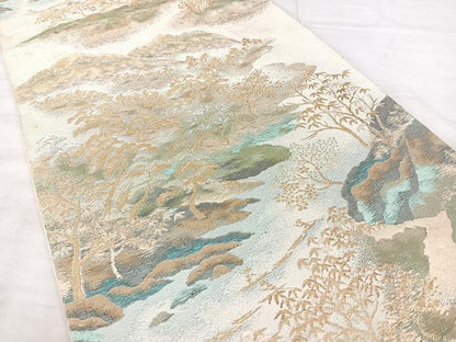 平和屋着物◎西陣　六通柄　本袋帯　風景文　金糸　正絹　逸品　BAAX5214qw