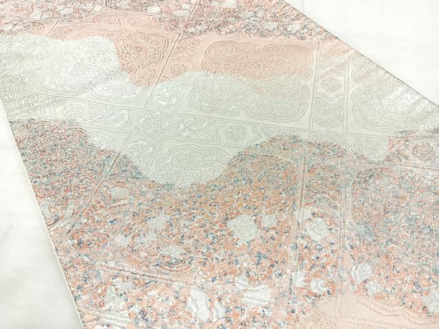 平和屋着物◎六通柄袋帯　天井道長花文　銀糸　引箔　正絹　逸品　BAAX5218qw