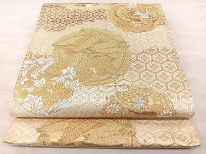 平和屋着物◎六通柄袋帯　鳳凰花丸文　金糸　引箔　正絹　逸品　BAAX5219qw